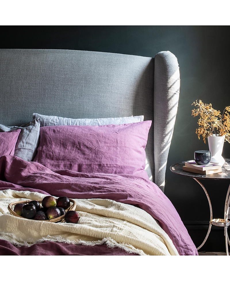 Piglet In Bed Plain Linen Fitted Sheet, Full In Purple