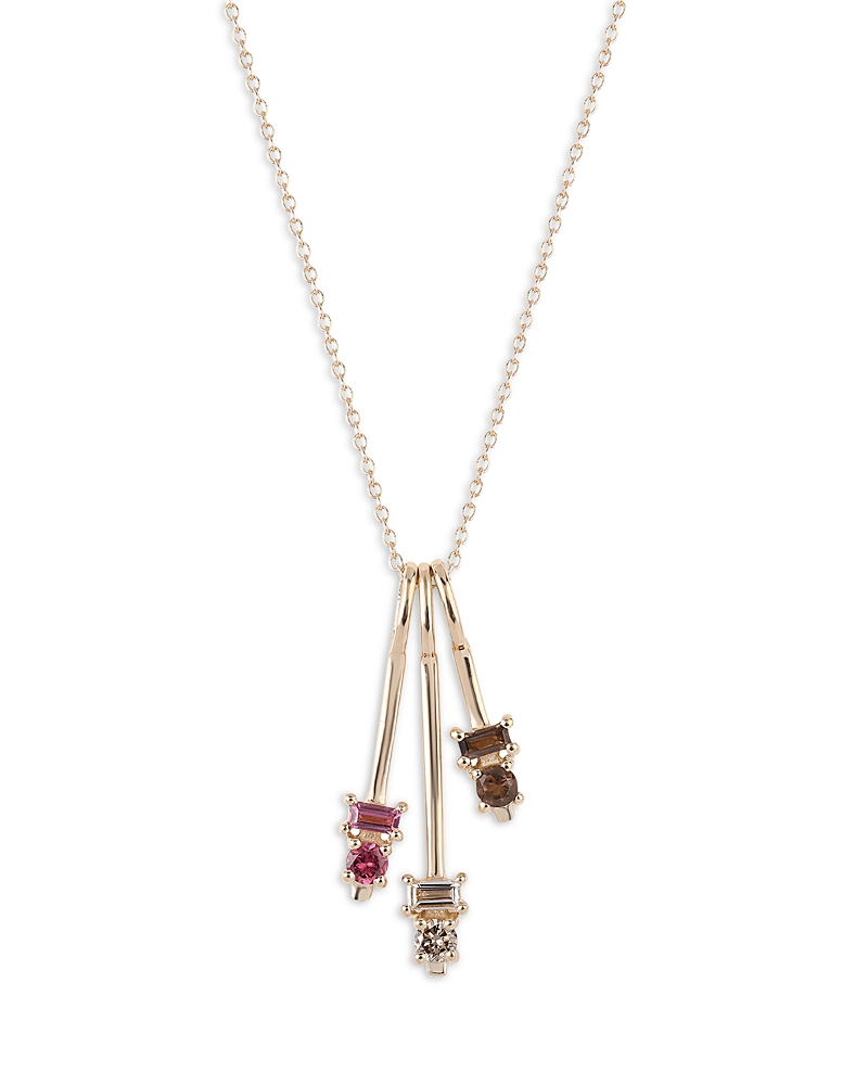 Moon & Meadow 14K Yellow Gold Multi Gemstone Brown Diamond Triple Charm Pendant Necklace, 16-20