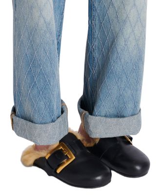 Women's Flat Leather and Faux Fur Mules