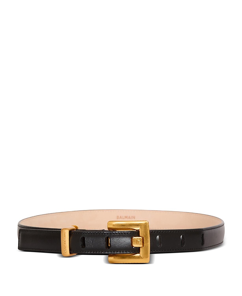 Balmain Anthem Narrow Leather Belt In Black