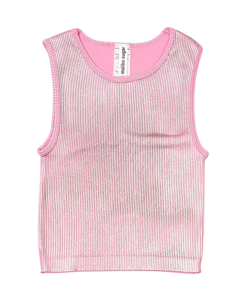 Malibu Sugar Girls' Metallic Paint Ribbed Sleeveless Top (8-14) - Big Kid In Pink