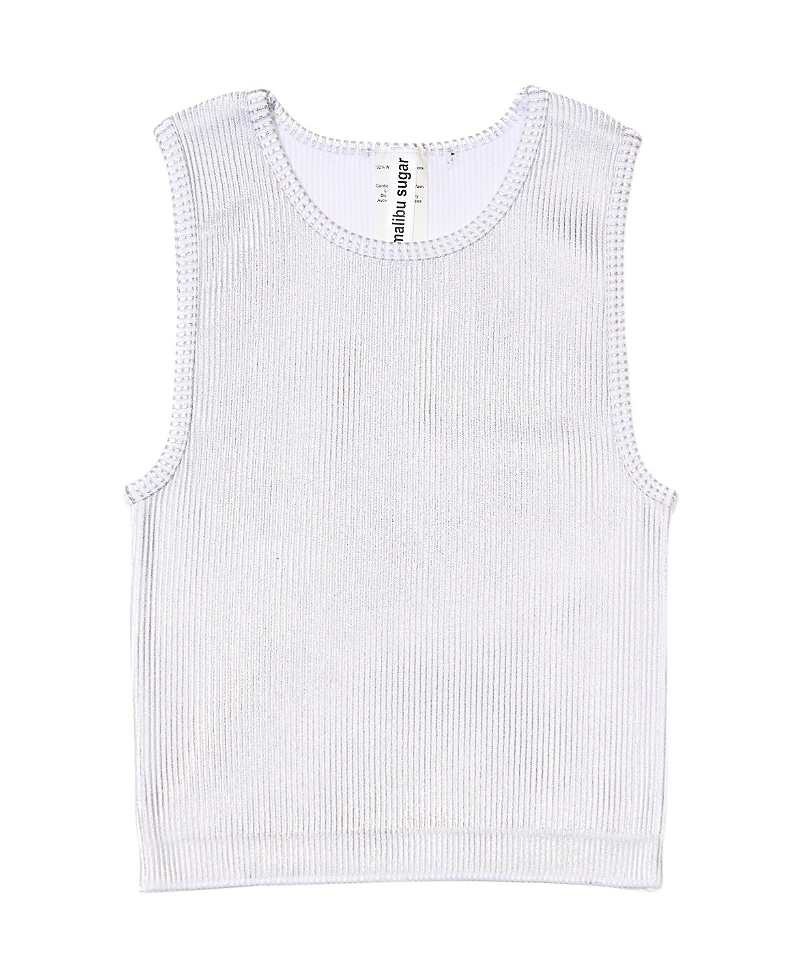 Malibu Sugar Girls' Metallic Paint Ribbed Sleeveless Top (8-14) - Big Kid In White