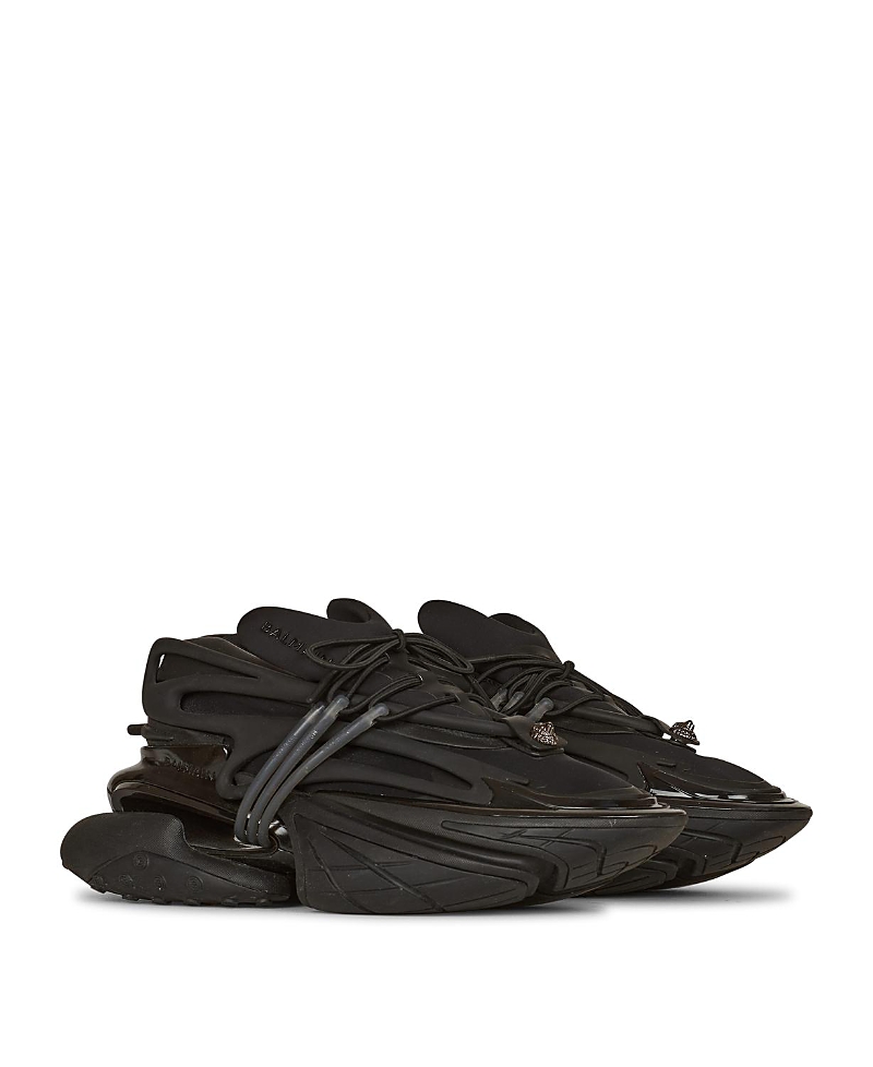 Balmain Neoprene And Leather Low-top Unicorn Sneakers In Black