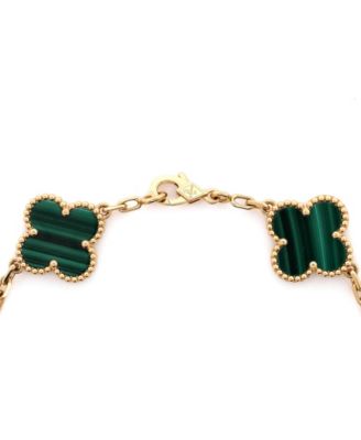  Vintage Alhambra 5 Motifs Bracelet 18K Gold and Malachite
