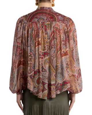 Silk Printed Blouson Sleeve Blouse