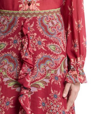 Printed Ruffle Front Maxi Skirt