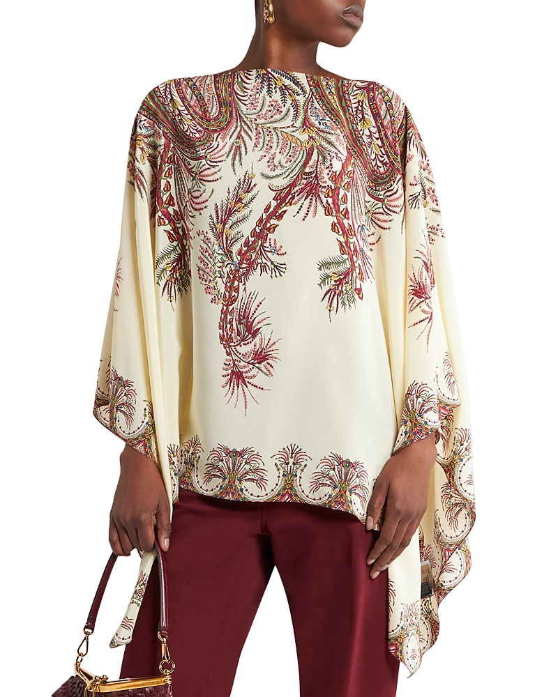 Etro , Silk Poncho Top With Placed Print, Woman, Multicolour