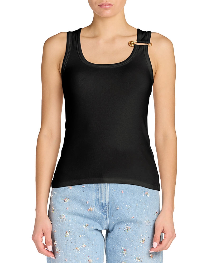 Versace Safety Pin Ribbed Tank Top In Burgundy