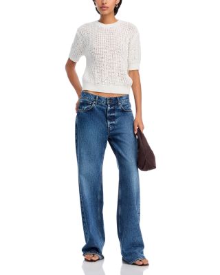 Open Knit Crochet Short Sleeve Sweater - Exclusive