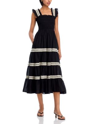 Smocked Lace Inset Midi Dress - Exclusive