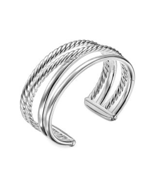 Bold Crossover Multi Row Cuff Bracelet in Sterling Silver, 24.4mm