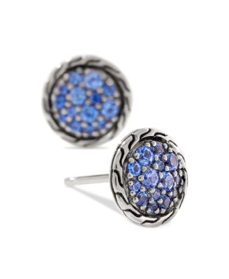 Sterling Silver Classic Chain Blue Sapphire Stud Earrings