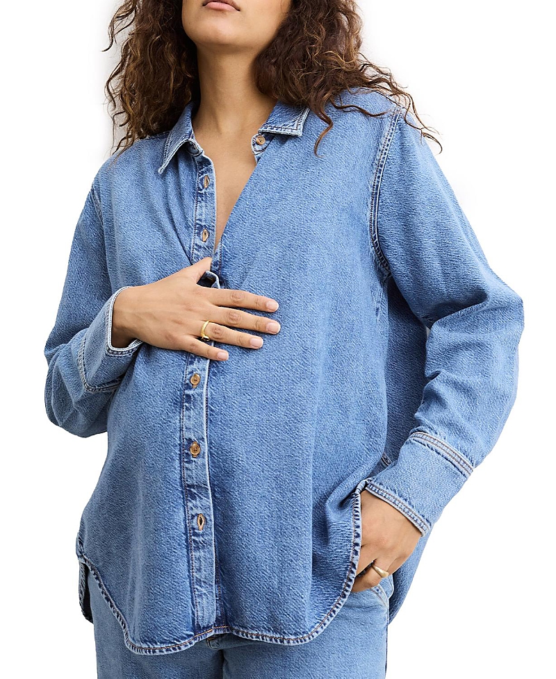 HATCH COLLECTION THE DRAPEY DENIM MATERNITY BOYFRIEND SHIRT