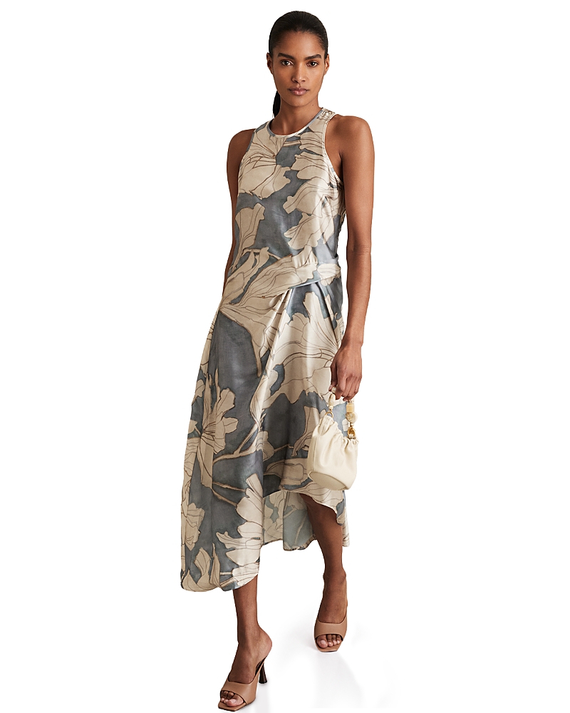 Reiss Mieke Floral Sleeveless Satin Dress In Neutral