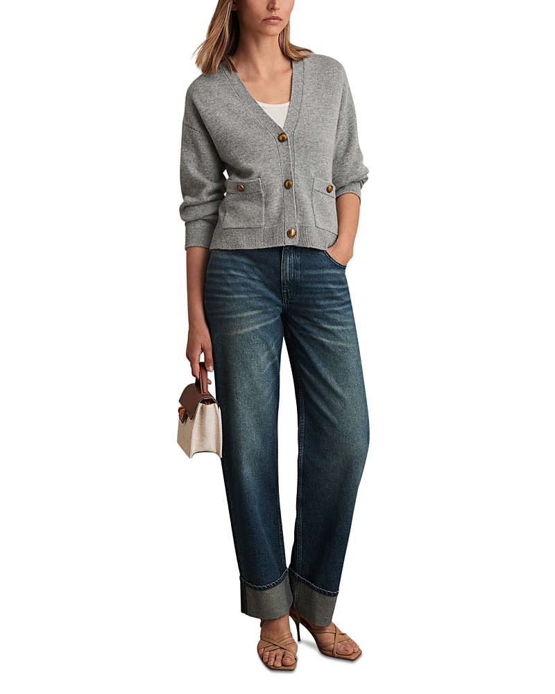 Reiss Button Front Cardigan In Gray