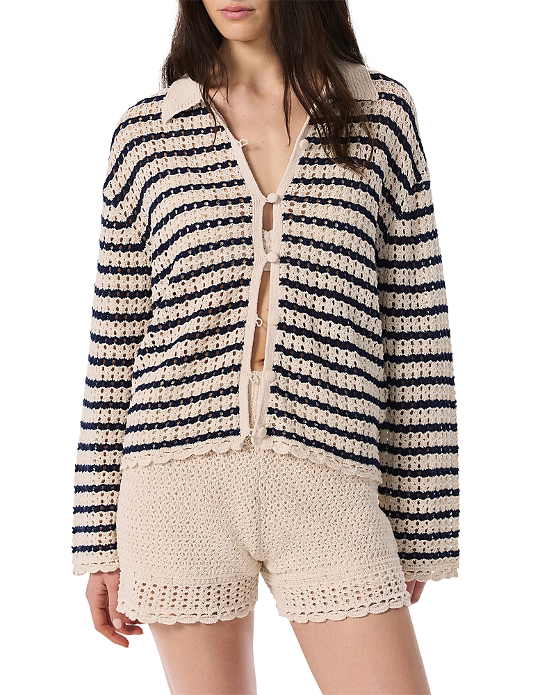 Rag & Bone Khloe Striped Open-knit Cardigan In Neutral