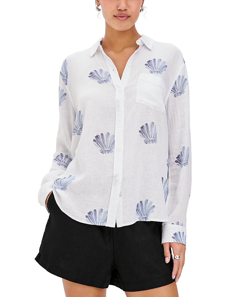 Rails Charli Seashell Print Linen Blend Button-up Shirt In White
