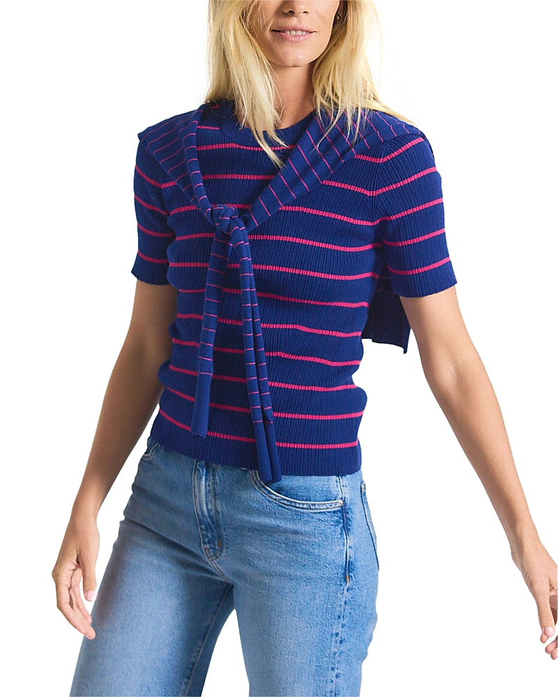 Derek Lam 10 Crosby Twain Stripe Short Sleeve Sweater With Detachable Shrug In Multi