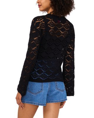 Pointelle V Neck Long Sleeve Cardigan 