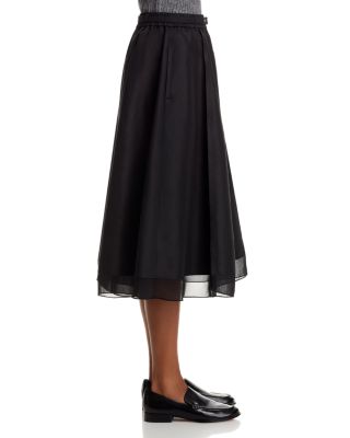 Belted Chiffon Hem Midi Skirt