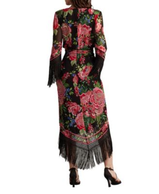 Mair Floral Print Tassel Fringe Wrap Dress