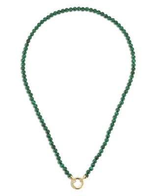 14 Yellow Gold Malachite Beaded Clip Bale Pendant Necklace, 17"