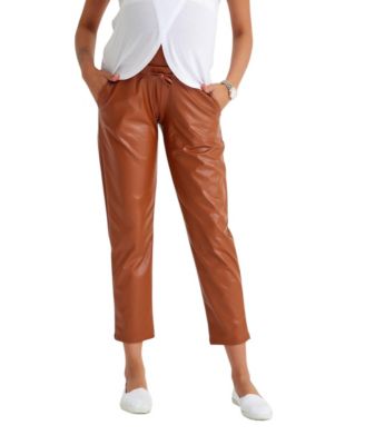 Comfy Cool Foldover Waistband Faux Leather Maternity Jogger Pants