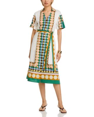 T Tahari - Printed Elbow Sleeve Tie Waist Dress