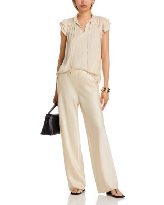 Flutter Sleeve Split Neck Airflow Blouse