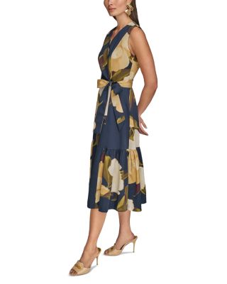 Floral Sateen Tie Waist Dress