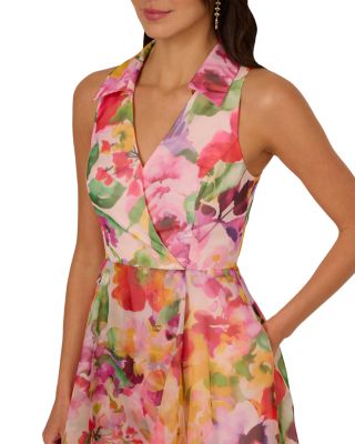 Collared Floral Printed High Low Dress