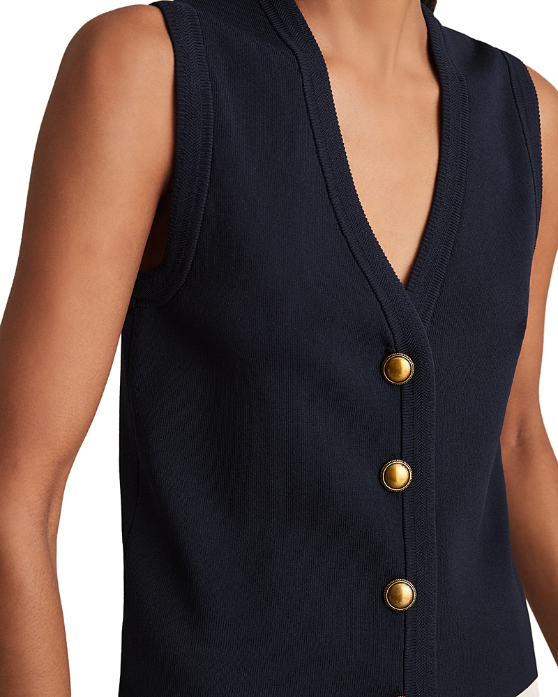 Reiss Womens Gaia Button-embellished Stretch-knit Vest Navy In Blue