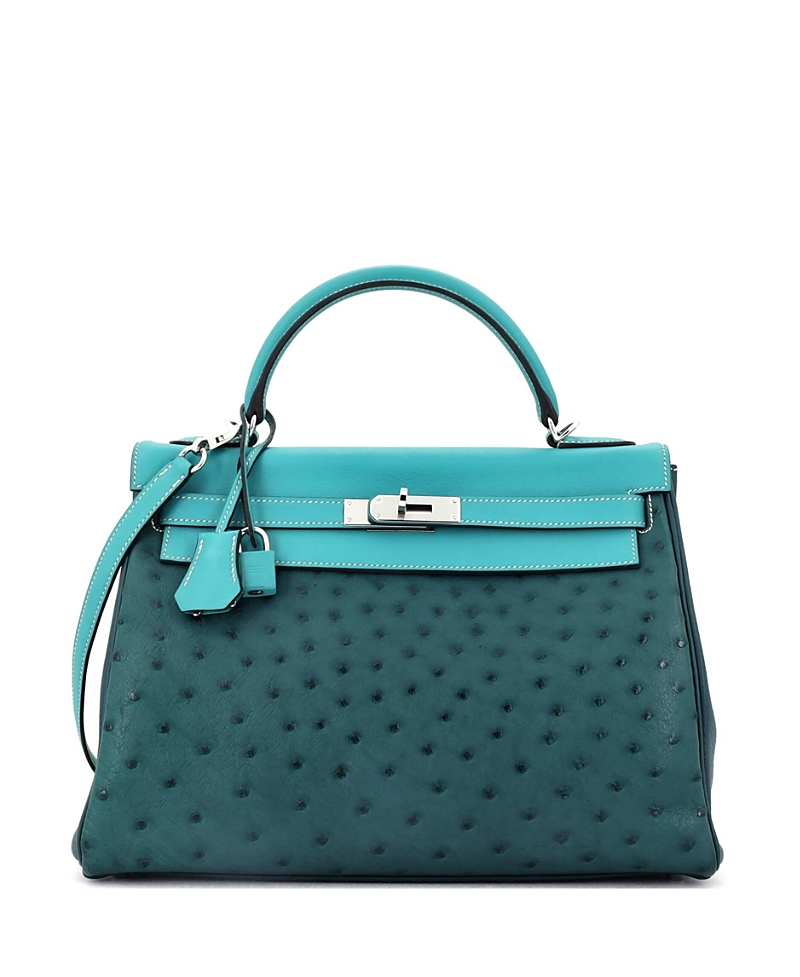 Pre-owned Pre-owned Hermes Hermes Kelly 32 Handbag Tricolor Ostrich With Swift And Clemence And Palladium Hardware