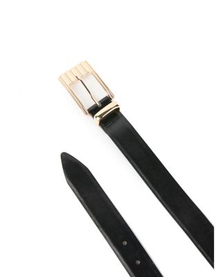 Women's Engraved Rectangle Buckle Black Leather Belt