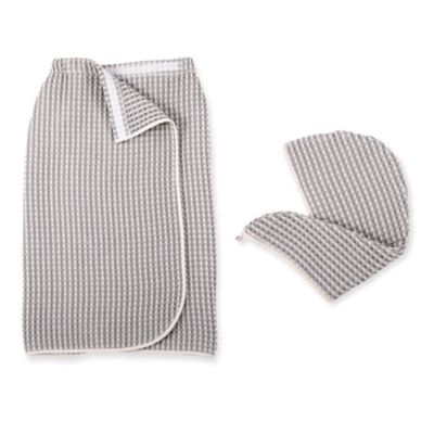DKNY - PURE Yarn Dyed Waffle Cotton Body Wrap and Hair Wrap 2-Piece Set