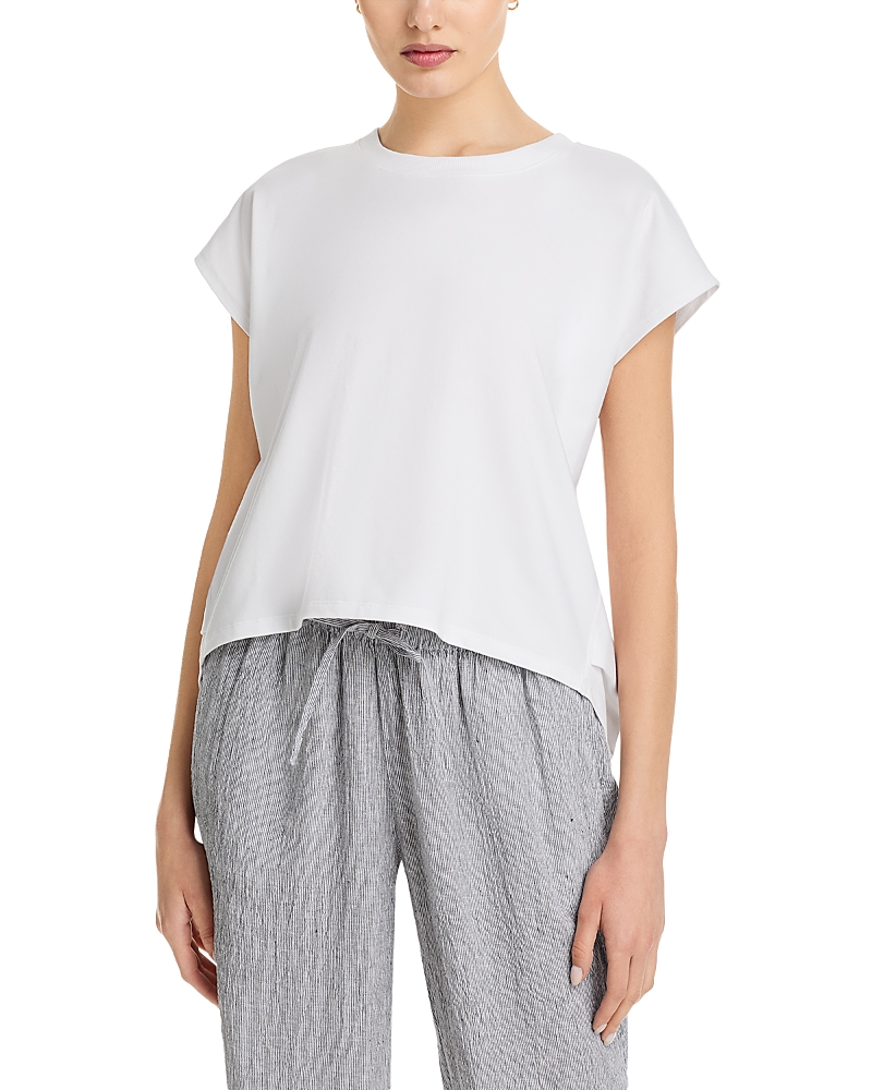 Eileen Fisher Crewneck Organic Cotton Jersey Sleeveless Top In White
