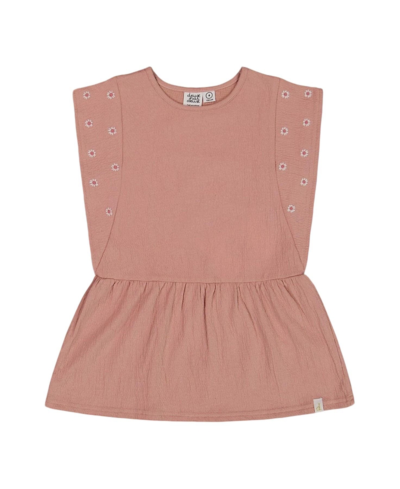 Deux Par Deux Girl's Crinkle Jersey Tunic With Embroidery Dark Old Pink