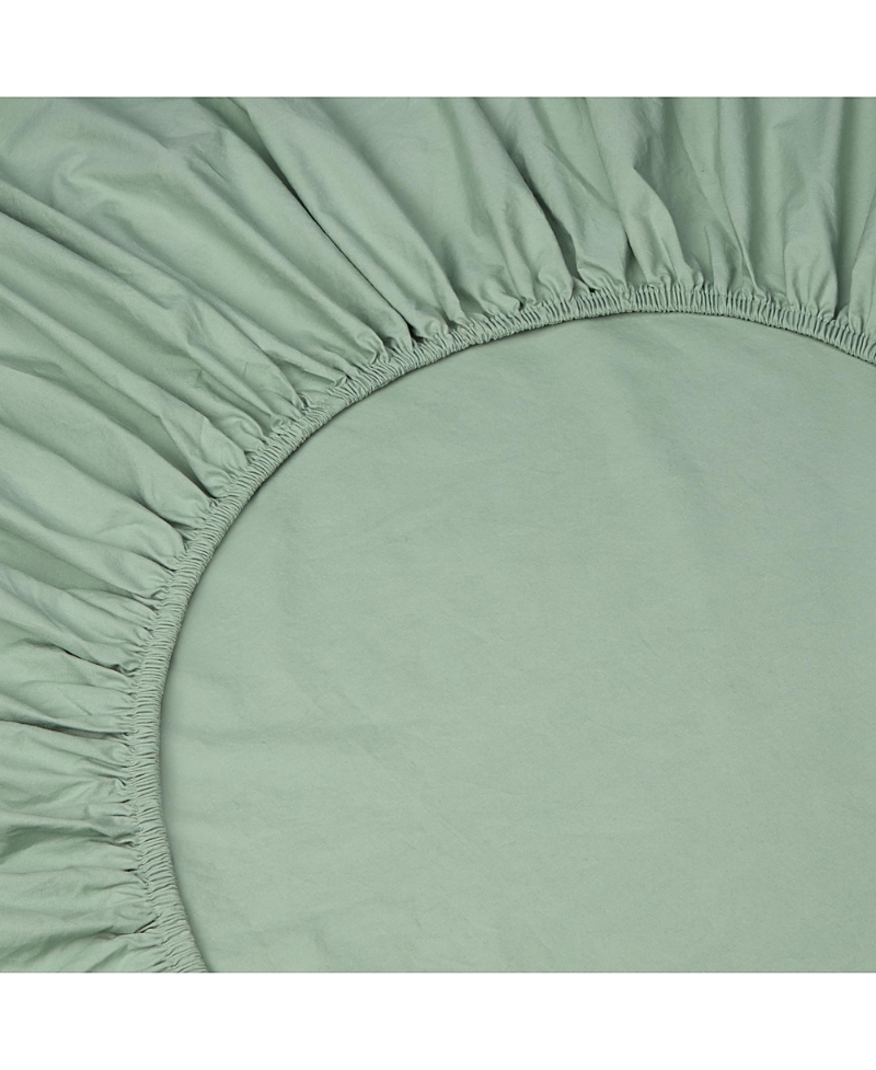 Piglet In Bed Washed Cotton Percale Fitted Sheet, Queen In Green