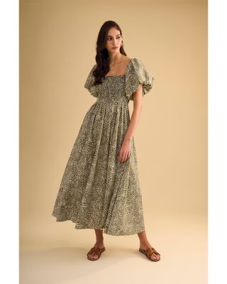 Puffed Sleeve Midi Dress