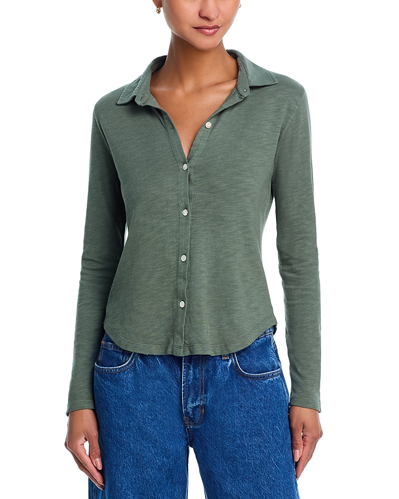 Bella Dahl Cotton Knit Button-up Shirt In Green
