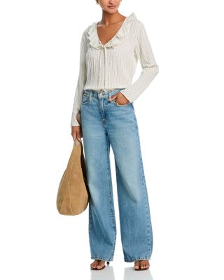 Linen Ruffle Tie Neck Top