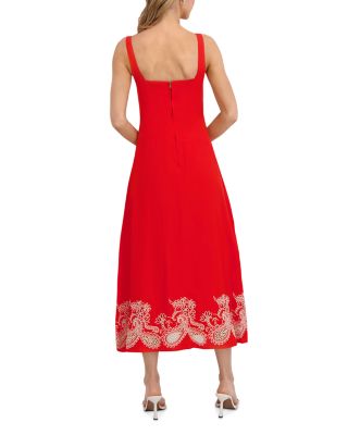 Square Neck Embroidery Detail Midi Dress