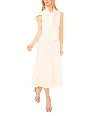 Sleeveless Round Neck Midi Dress with Pointelle and Rib