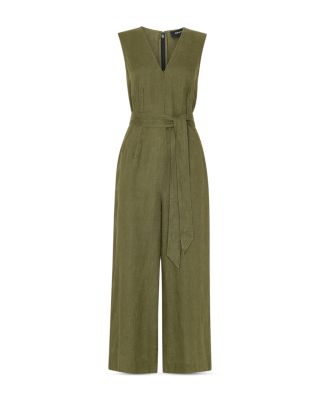 Petite Belted Seamed Linen Jumpsuit 