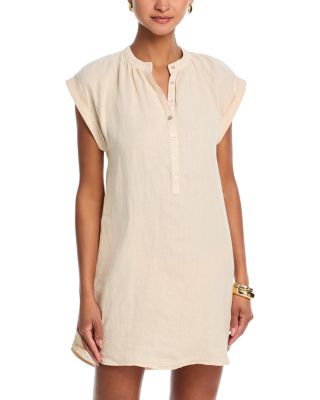 Linen Cap Sleeve Henley Mini Dress