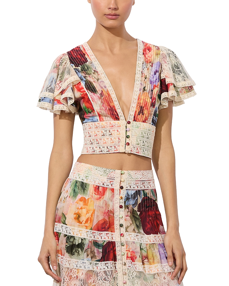 Alice And Olivia Keely Flutter Sleeve Top In Multi