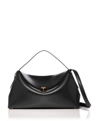 T-Lock Smooth Leather Convertible Top Handle Bag in Black