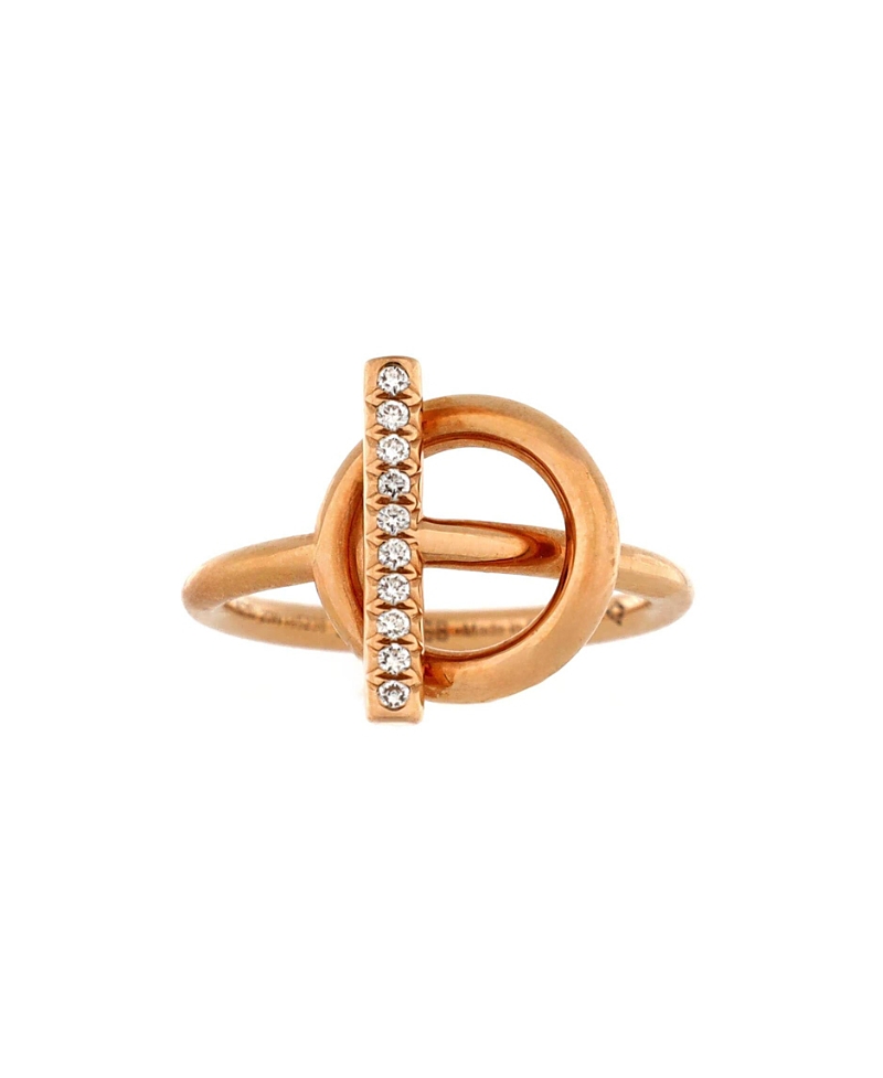 Pre-owned Pre-owned Hermes Hermes Small Echappee Ring 18k Rose Gold And Diamonds