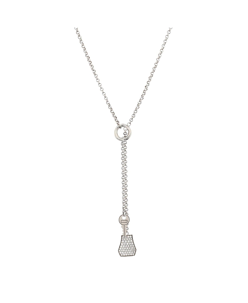 PRE-OWNED HERMES PRE-OWNED HERMES SMALL KELLY CLOCHETTE PENDANT NECKLACE 18K WHITE GOLD WITH DIAMONDS