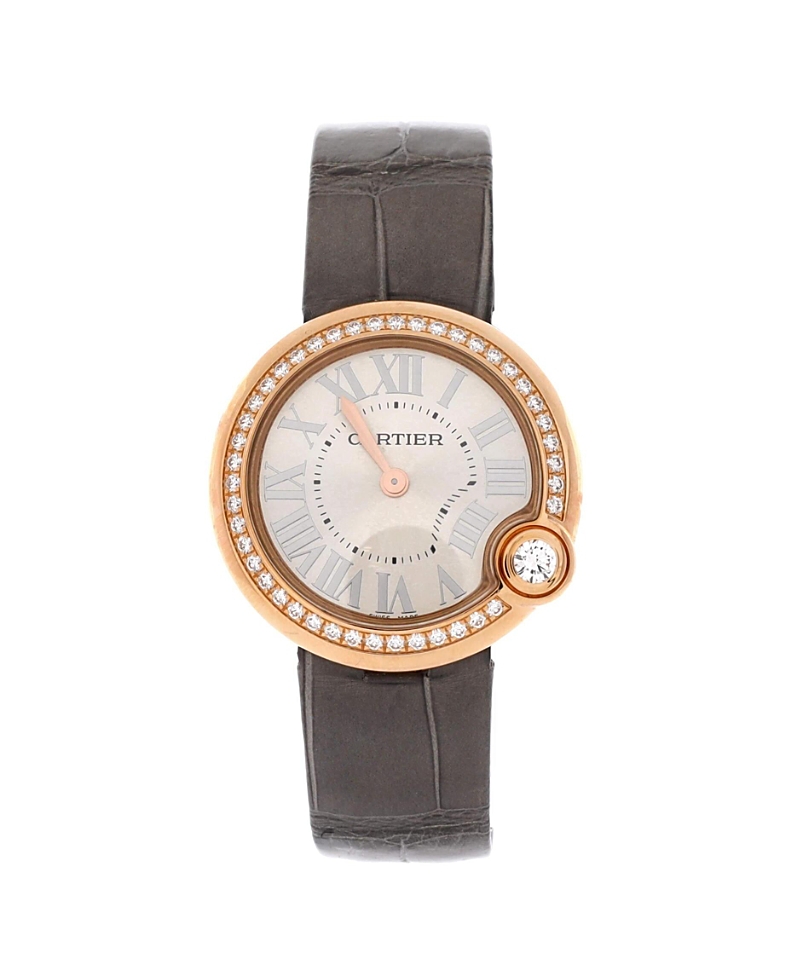 Pre-owned Pre-owned Cartier Cartier Ballon Blanc De Cartier Quartz Watch In Rose Gold With Diamond Bezel And Alligator In White